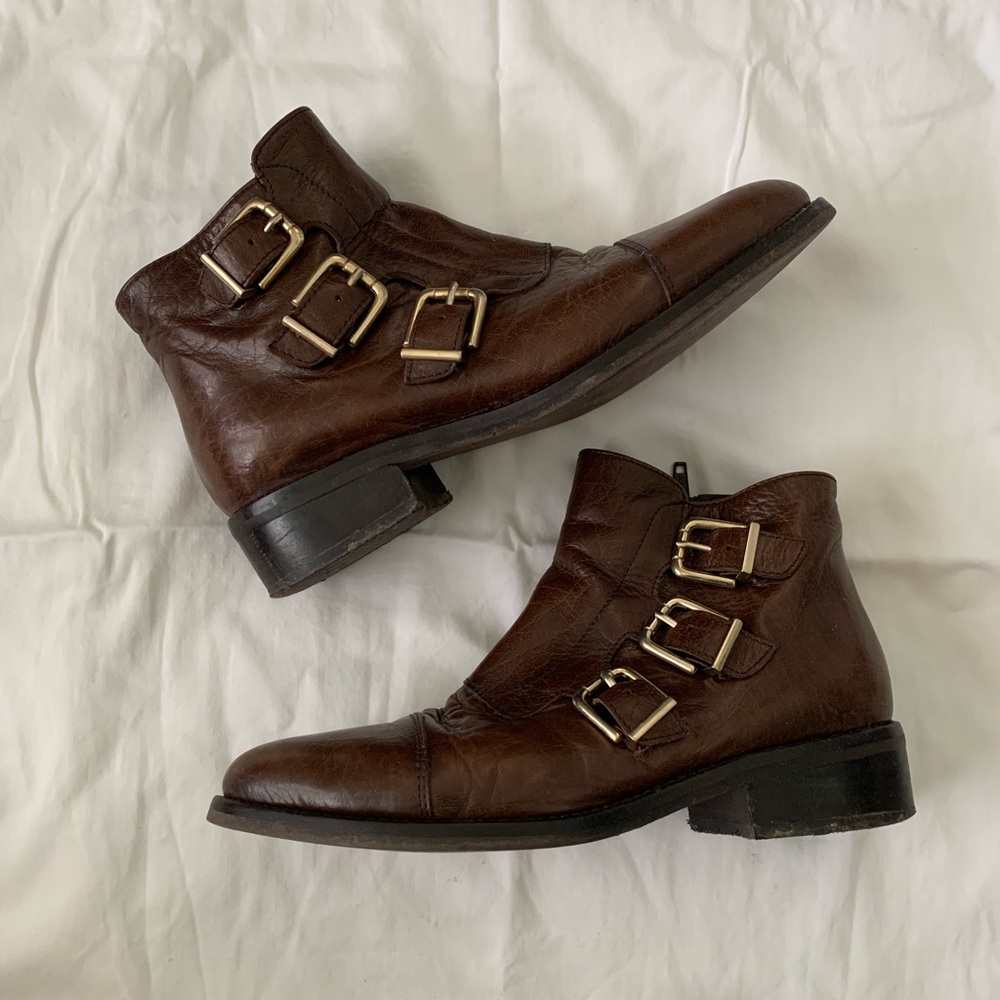 Brown Buckle Ankle Boots | Plumers Menorca Size 35